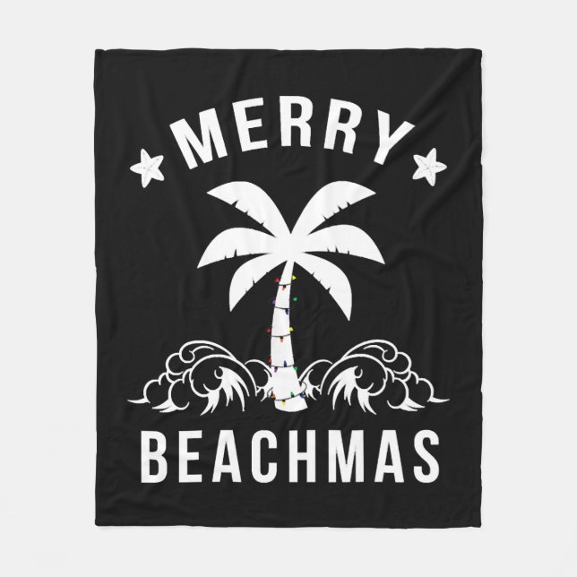 Merry Beachmas Palm Tree Beach Christmas Fleece Blanket (Front)