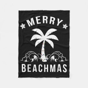 Merry Beachmas Palm Tree Beach Christmas Fleece Blanket