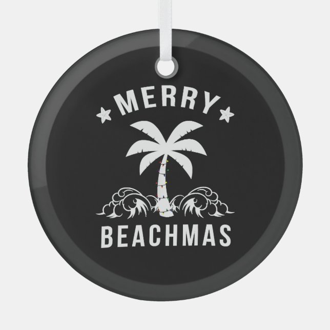 Merry Beachmas Palm Tree Beach Christmas Glass Tree Decoration (Front)