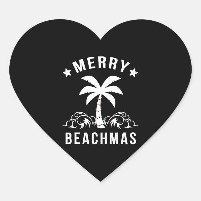 Merry Beachmas Palm Tree Beach Christmas Heart Sticker (Front)