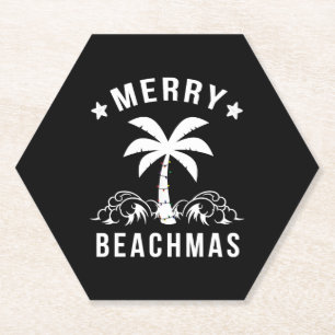 Merry Beachmas Palm Tree Beach Christmas Paper Coaster