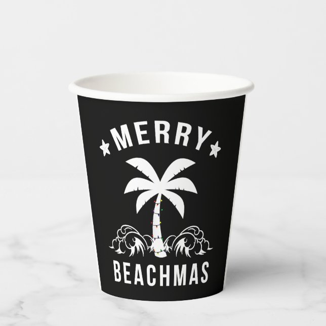 Merry Beachmas Palm Tree Beach Christmas Paper Cups (Front)