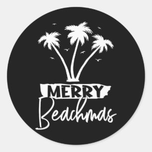 Merry Beachmas Palm Tree Beach Vacation Xmas Chris Classic Round Sticker