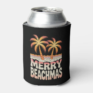 Merry Beachmas Palm Tree Tropical Sunset Christmas Can Cooler