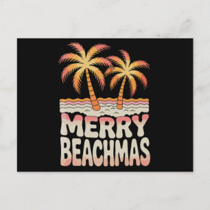 Merry Beachmas Palm Tree Tropical Sunset Christmas Holiday Postcard