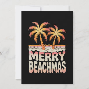 Merry Beachmas Palm Tree Tropical Sunset Christmas Invitation
