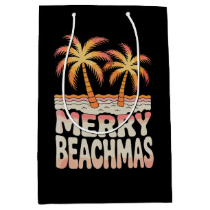 Merry Beachmas Palm Tree Tropical Sunset Christmas Medium Gift Bag