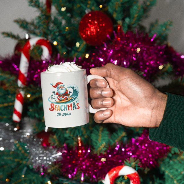 Merry Beachmas Santa Surfing Retro Design Coffee Mug (Creator Uploaded)