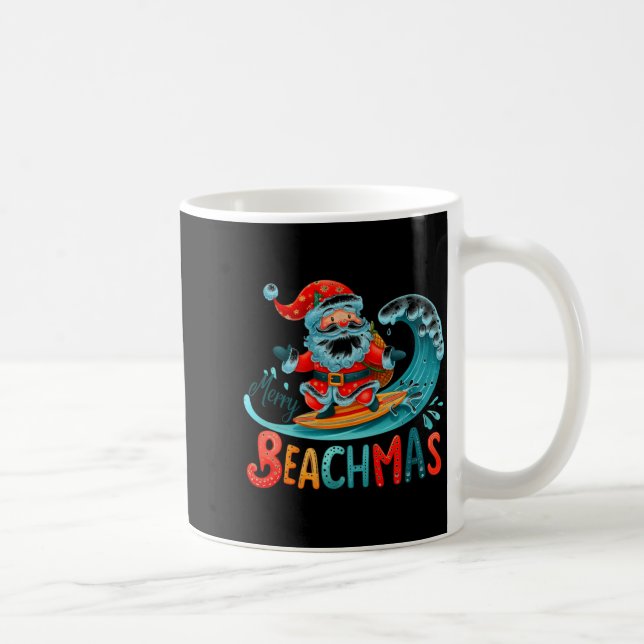 Merry Beachmas Santa Surfing Retro Design  Coffee Mug (Right)