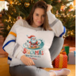 Merry Beachmas Santa Surfing Retro Design Cushion<br><div class="desc">Merry Beachmas,  Santa surfin',  colourful retro typography,  Christmas in July design.</div>