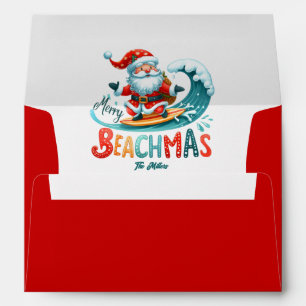Merry Beachmas Santa Surfing Retro Design Envelope