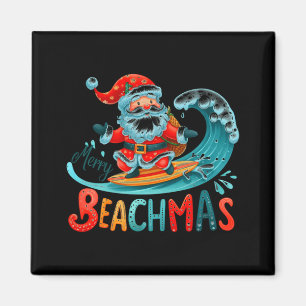Merry Beachmas Santa Surfing Retro Design  Magnet