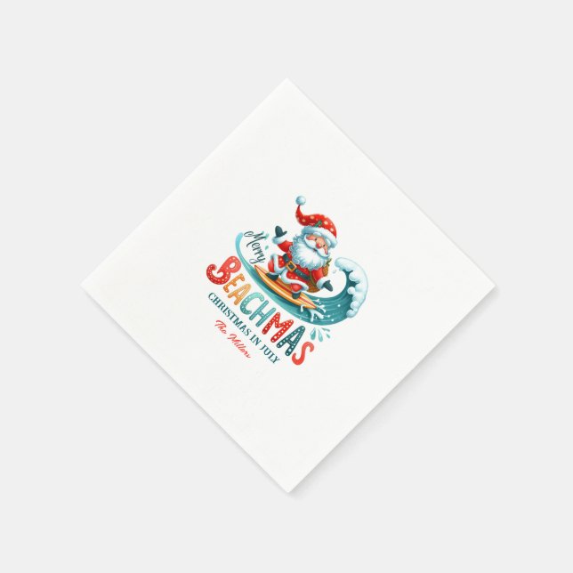 Merry Beachmas Santa Surfing Retro Design Napkin (Corner)