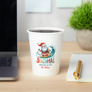 Merry Beachmas Santa Surfing Retro Design Paper Cups