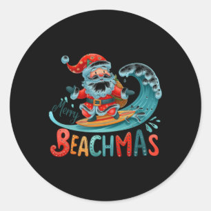 Merry Beachmas Santa Surfing Retro Design T Shirt  Classic Round Sticker