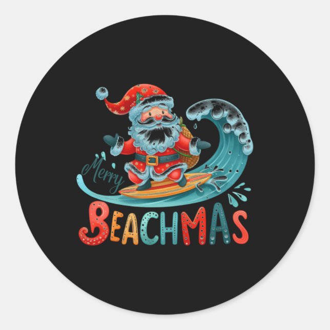 Merry Beachmas Santa Surfing Retro Design T Shirt  Classic Round Sticker (Front)