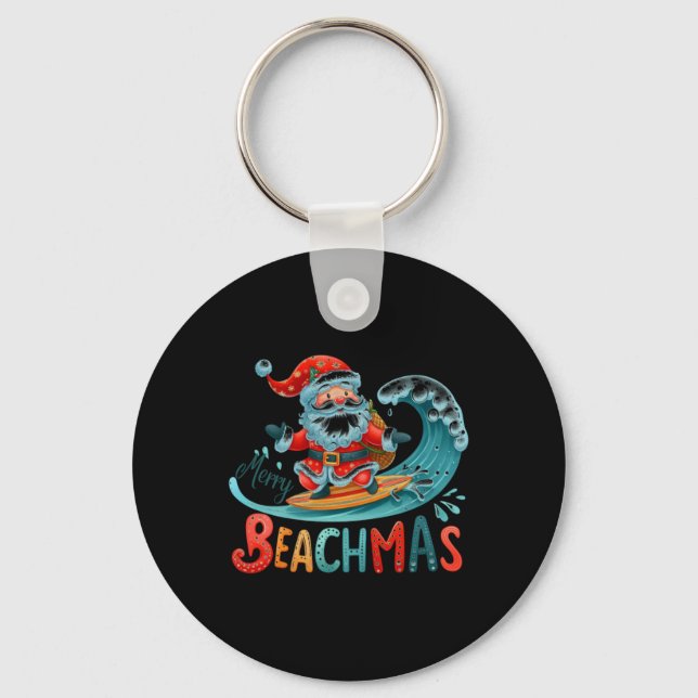 Merry Beachmas Santa Surfing Retro Design T Shirt  Key Ring (Front)