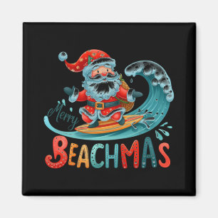 Merry Beachmas Santa Surfing Retro Design T Shirt Magnet