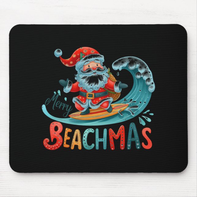 Merry Beachmas Santa Surfing Retro Design T Shirt  Mouse Mat (Front)