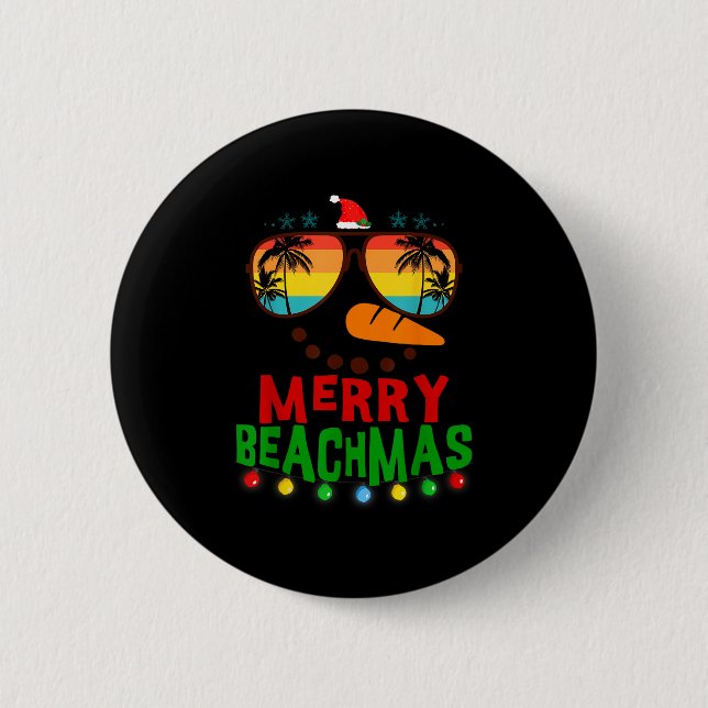 Merry Beachmas Trocal Christmas Hawaii Snowman Bea 6 Cm Round Badge (Front)