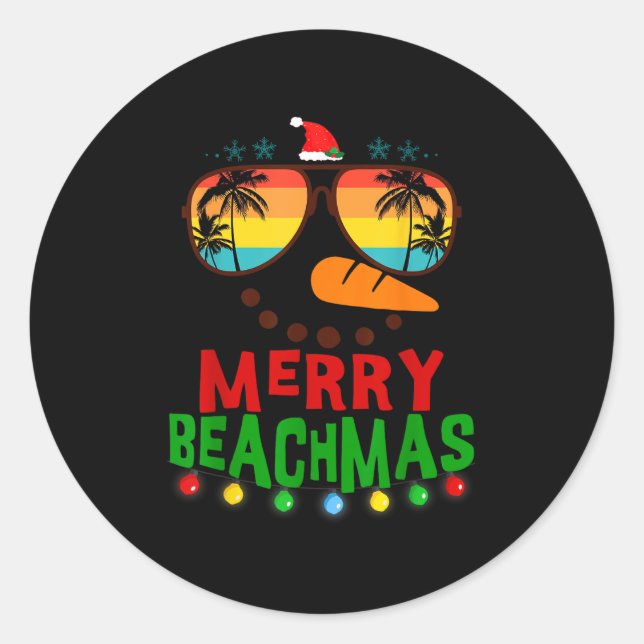 Merry Beachmas Trocal Christmas Hawaii Snowman Bea Classic Round Sticker (Front)