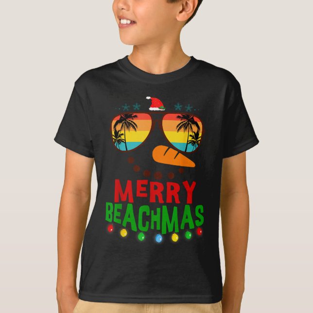 Merry Beachmas Trocal Christmas Hawaii Snowman Bea T-Shirt (Front)