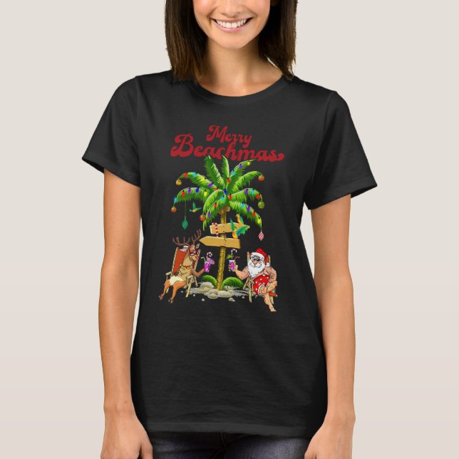 Merry Beachmas Tropical Beach Christmas in July T-Shirt (Front)