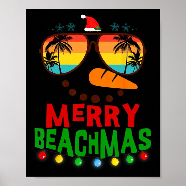 Merry Beachmas Tropical Christmas Hawaii Snowman B Poster (Front)
