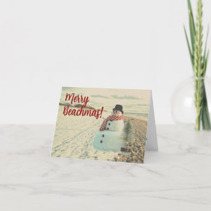 Merry Beachmas - Vintage Sandy Snowman -  Holiday Card