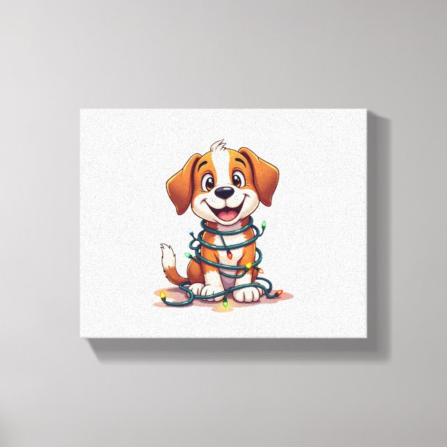 Merry Beagle Lights Canvas Print (Front)