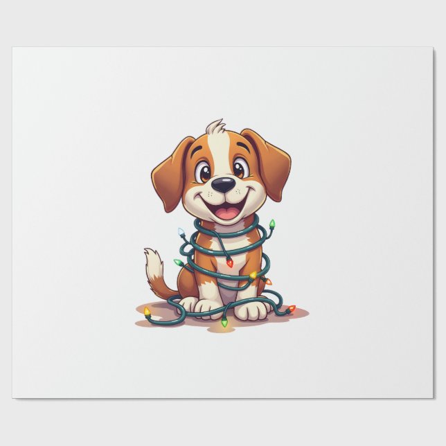 Merry Beagle Lights Wrapping Paper (Flat)
