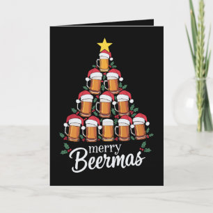 Merry Beermas Beer Mug Christmas Tree Santa Hat Card