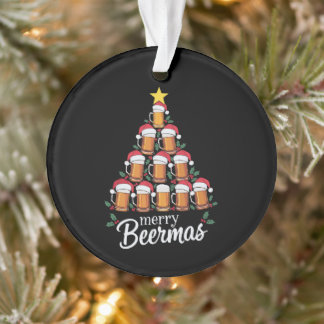 Merry Beermas Beer Mug Christmas Tree Santa Hat Ornament