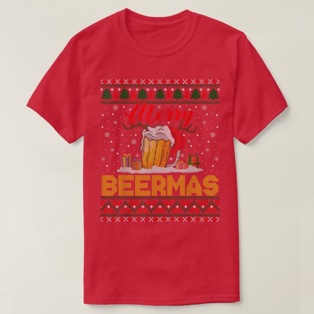Merry Beermas Christmas Funny Beer Drinking Ugly S T-Shirt (Design Front)