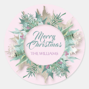 Merry Belly Christmas Happy Holidays Mint Teal Classic Round Sticker