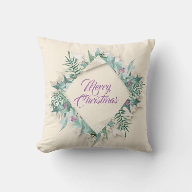 Merry Belly Christmas Holidays Lavender Mint Teal Cushion (Front)