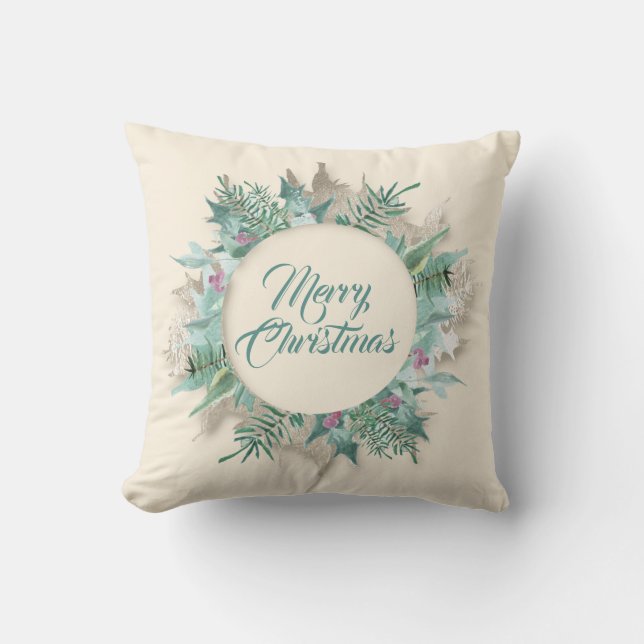 Merry Belly Christmas Wreath Winter Holidays Mint Cushion (Front)