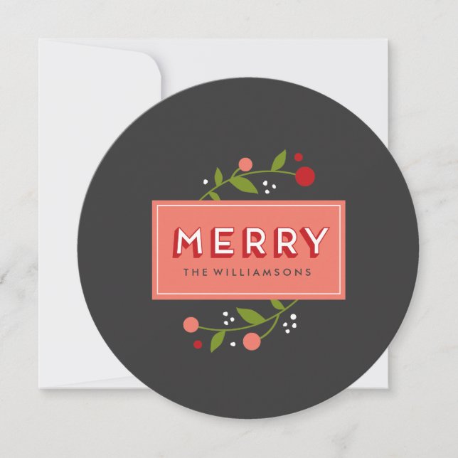 Merry Berries Floral Ornament Holiday Card (Front)