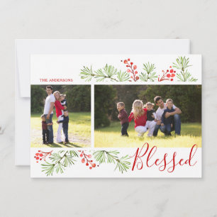 Merry Berries Watercolor Greenery Photo Holiday Card