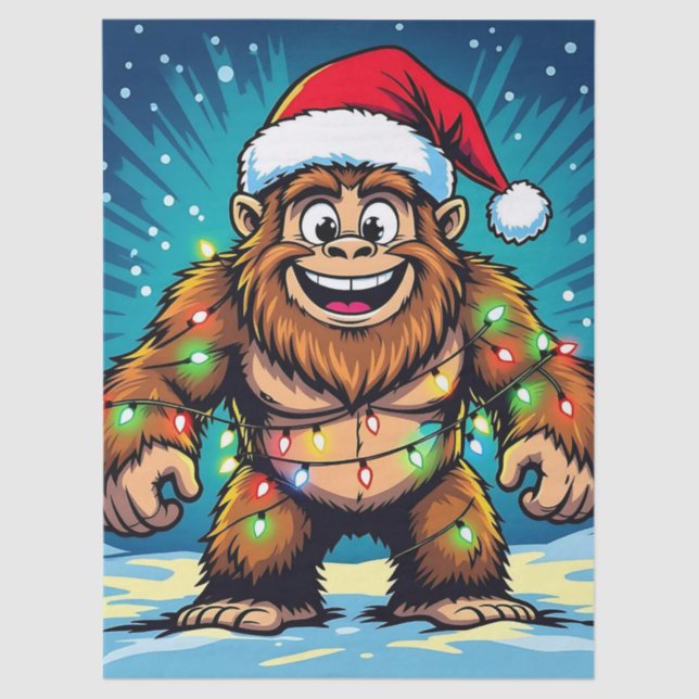 Merry Bigfoot Sasquatch Christmas Tissue Paper (Front)