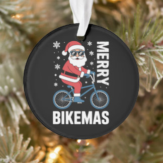 Merry Bikemas Santa Riding Bicycle Snowflakes Xmas Ornament