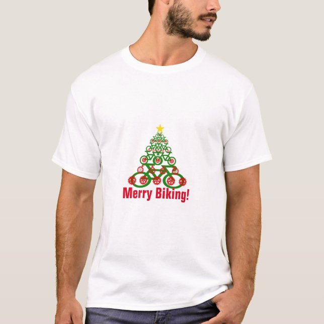 Merry Biking! Bike Christmas Tree T-Shirt (Front)