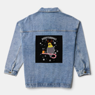 Merry Birbmas Funny Cockatiel Bird Holiday for Chr Denim Jacket