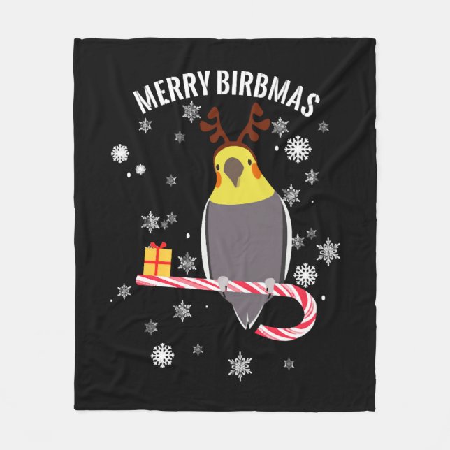 Merry Birbmas Funny Cockatiel Bird Holiday for Chr Fleece Blanket (Front)