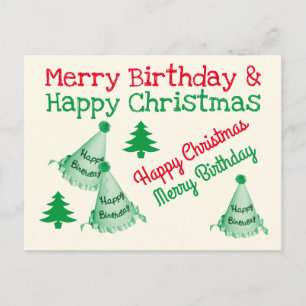Merry Birthday and Happy Christmas - Xmas Bday Postcard