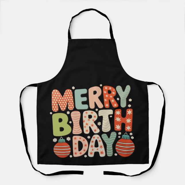 Merry Birthday Birth Day Cute Xmas Matching Family Apron (Front)