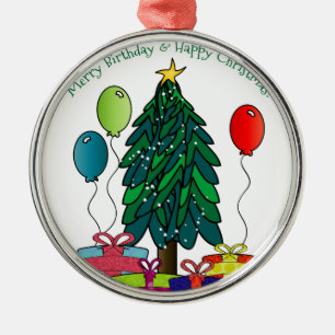 Merry Birthday, Happy Christmas! Metal Tree Decoration