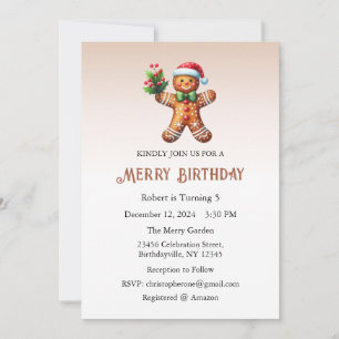 Merry Birthday Invitation, Christmas Birthday  Invitation