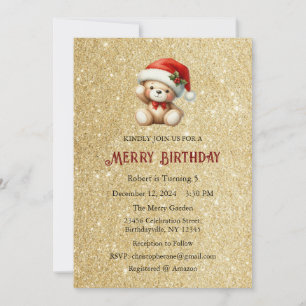 Merry Birthday Invitation, Christmas Birthday Invitation