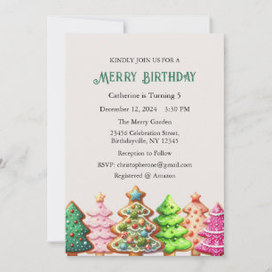 Merry Birthday Invitation, Christmas Birthday  Invitation